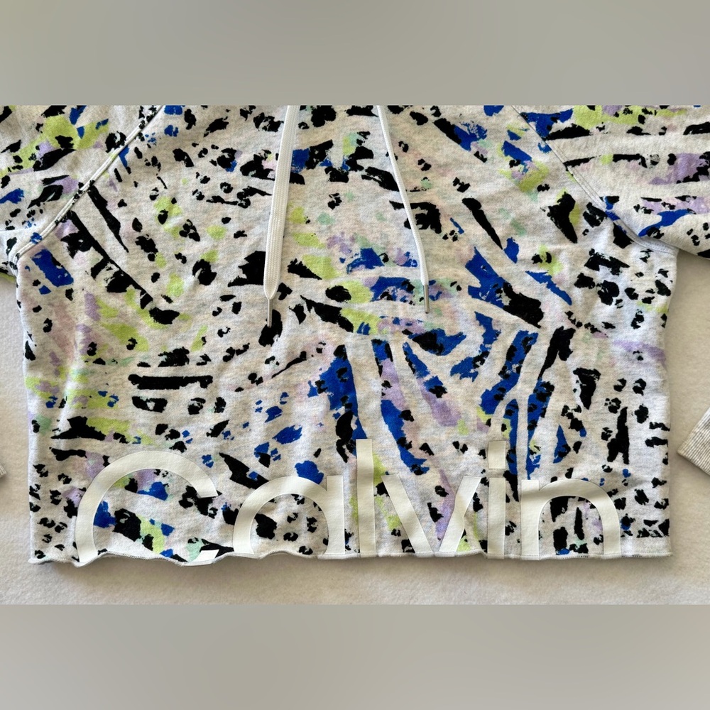 Calvin Klein Performance Cropped Hoodie Colorful Sketchy Animal Print Size Small - Picture 6 of 11
